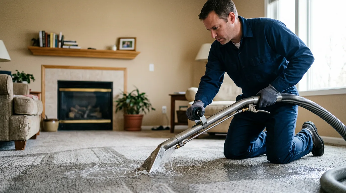Water damage restoration technician working near Sumner, MI